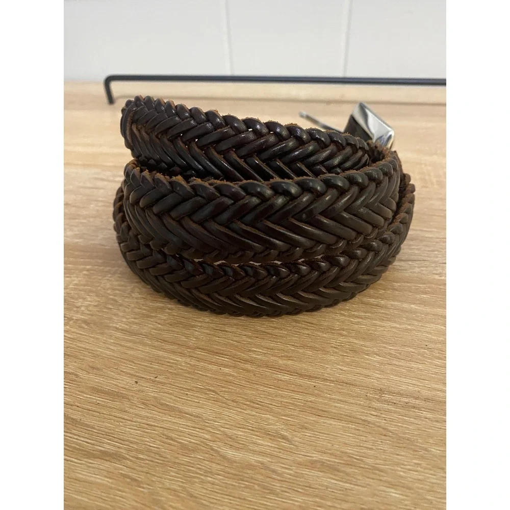 Unbranded Braided Leather Belt Men XXL Brown Woven Preppy Minimalist Old Money